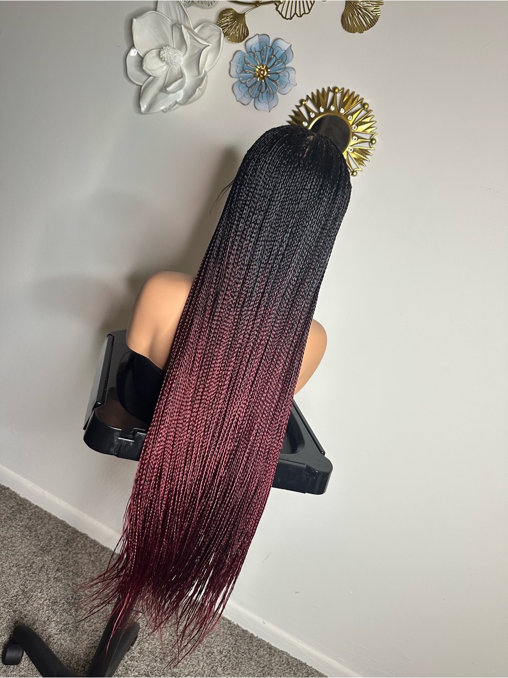 Silky bone straight Burgundy Braided wig  8by8 Lace Front Wig